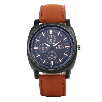 Men Fashion Sport Watches Military Leather Band Quartz Wrist Watch Brown