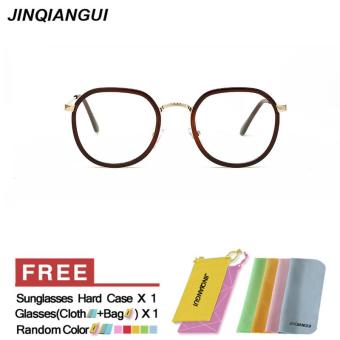 JINQIANGUI Glasses Frame Men Round Retro Plastic Eyewear Brown Color Frame Brand Designer Spectacle Frames for Nearsighted Glasses - intl