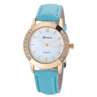 Coconie Fashion Women Diamond Analog Leather Quartz Wrist Watch Watches Sky Blue