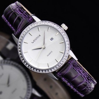 wanying West Chi westchi genuine ring drill purple belt calendarquartz watch W3109L Watch (Purple) - intl