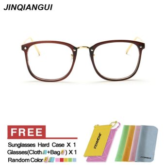 JINQIANGUI Fashion Glasses Frame Square Glasses Brown Frame Glasses Plastic Frames Plain for Myopia Women Eyeglasses Optical Frame Glasses - intl