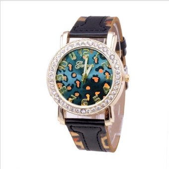 CE Leopard watch female models PU leather car line tread line watch Europe and the United States selling ladies watch fashion single product watch selling single product round dial black strap black dial - intl