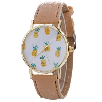 Stylish Pineapple Printing Leather Bracelet Lady Womans Wrist Watch - intl