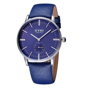 EYKI Unisex Watch Round Dial Nail Scale Alloy Case Leather Strap Watch Wristwatches Blue