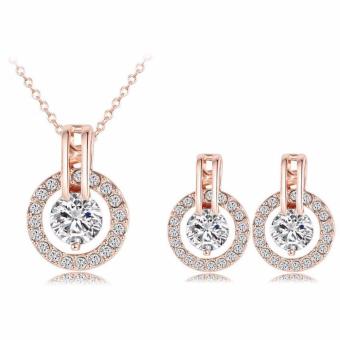 Vienna Linz Set Kalung dan Anting Bijouterie Wedding Jewelry Sets 18K ST0017-A Necklace Earings Aksesories Fashion Pesta Korea Design - Rose Gold