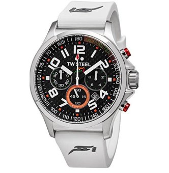 TW Steel Sahara Force India Watch - Stainless Steel Black Carbon Fiber Dial Date TW Steel Watch Mens - White Silicone Rubber Band 45mm Chronograph Watch TW428 - intl