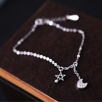 Female Trendy Bracelet Jewelry Moon Star Design Genuine 925 Sterling Silver Chain Link Bracelet - intl