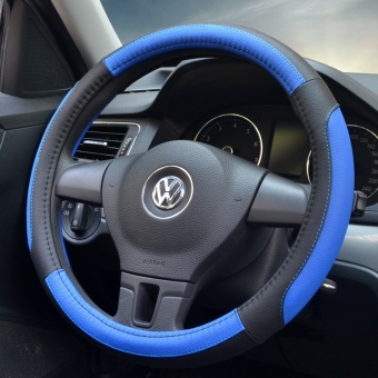 36cm New High Quality Generic Microfiber Hand-stitched Car Steering Wheel Cover Breathable and Anti-slip Fit for 95% Cars Styling(Black blue) - intl