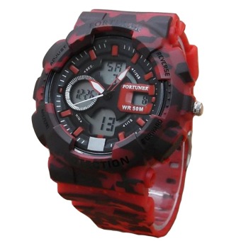 Fortuner Dual Time - Jam Tangan Sport Pria - Rubber Strap - FR AD1329 Army Red