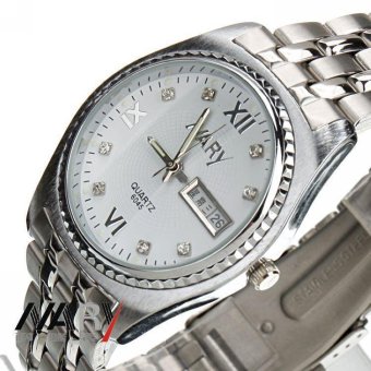 1 pcs NARY noritate inlaid with Diamond Direct couple calendar week waterproof quartz watch watch 6045 white shell strip - intl