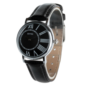 EYKI Fashion Couple Black Dial Black PU Leather Quartz Waterproof Wristwatches (Black)
