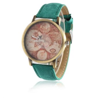 CE bronze map aircraft second hand watch female models two needle dial denim female watch fashion table fashion single product watch selling single product round dial Green strap pattern dial - intl