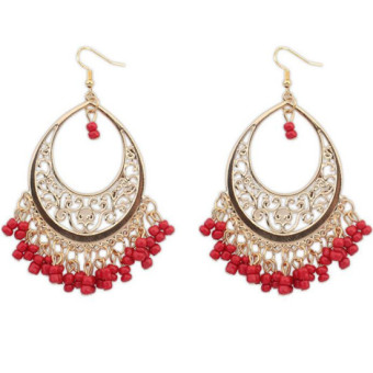 New Fashion Jewelry Bohemia Water Droplets Tassel Drop Earrings National Sytle Charm Hanging Earrings for women lady(Red)