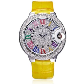 aortop Wei Na Davena pedicle fashion retro Rome word classic doublescale watch balloon leather watch 30956 (Yellow) - intl