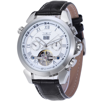 Jargar Automatic Dress Watch with Black Leather Strap Gift Box JAG057M3S2 (White)