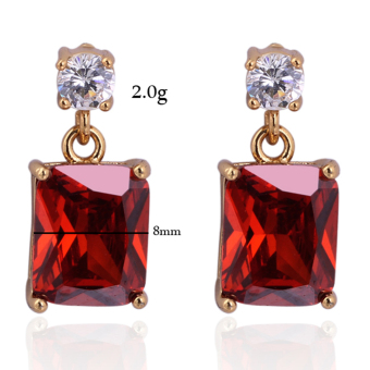 Pair of Cube Shaped Women's Zircon Decored Earrings (Red)