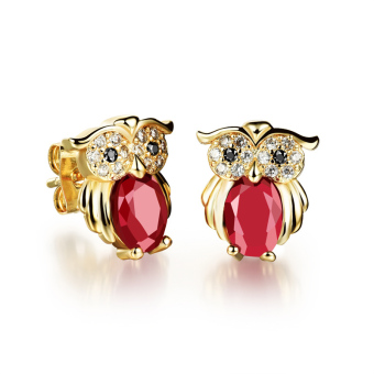 ZUNCLE Women Microscopic setting 18K gold plated Owl Jewelry Hypoallergenic Earrings(Red)