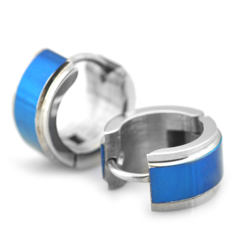 Sirius Jewelry Blue & Silver Stainless Steel Huggie Hoop Mens Earrings
