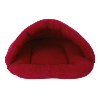 Pet Dog Cat Cave Warm Winter Bed House Sleeping Bag Plush DenS(Wine Red) - intl