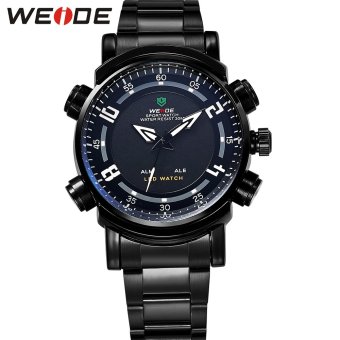 [100% Genuine]WEIDE Brand Men Quartz Watch LED Digital Watches Stainless Steel Dual Time Display Waterproof Wristwatches - intl