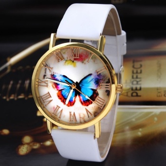 Weeshop Womens Fashion Butterfly Style Leather Band Analog Quartz Wrist Watch - intl