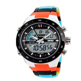 Thinch 1016 Men Dual Display Waterproof Multi-function LED Sports Watch (Colorful Orange)