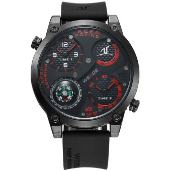 WEIDE UV1505 trendi Pria 2 zona waktu pita silikon 3ATM Waterproof kuarsa olahraga jam tangan dengan kompas - putih + Hitam (1 x lr626)