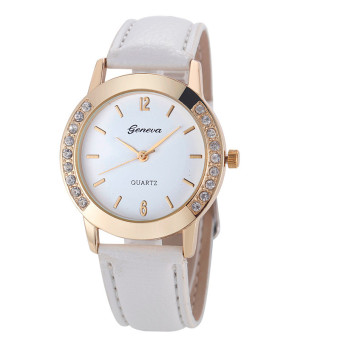 Coconie Fashion Women Diamond Analog Leather Quartz Wrist Watch Watches White