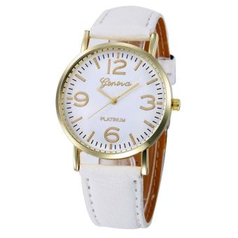 Bessky Women Casual Checkers Faux Leather Quartz Analog Wrist Watch Beige Free shipping - intl