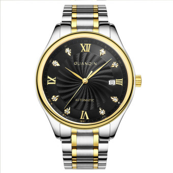 GUANQIN FS80006-A1 Automatic Self-wind Men Steel Watch Diamond Calendar (Gold Black)