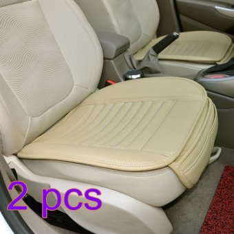 360DSC 2Pcs Four Seasons General PU Leather Bamboo Charcoal Breathable Comfortable Car Seat Cushion Cover Pad Mat for Auto Car Supplies Office Chair - Beige - intl