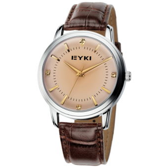EYKI Brand Men Casual Leather Strap Business Quartz Wrist Watch (All Brown)
