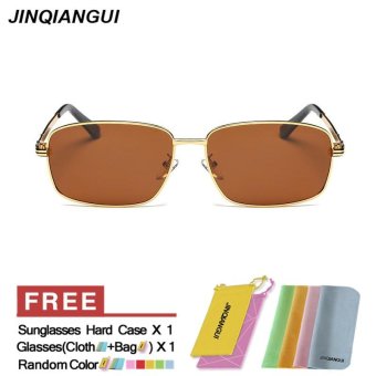 JINQIANGUI Sunglasses Men Polarized Rectangle Titanium Frame Sun Glasses Brown Color Eyewear Brand Designer UV400 - intl