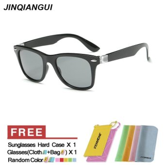 JINQIANGUI Sunglasses Men Polarized Square Plastic Frame Sun Glasses Grey Color Eyewear Brand Designer UV400 - intl