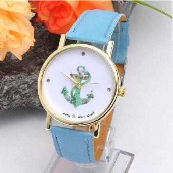 CE sticks lychee pattern Korean ladies watch fashion leather belt watch female models watch selling single product round dial blue strap white dial - intl
