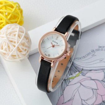 CE Korean version of the trend of female students belt quartz watch female models diamond simple thin belt watch ultra-thin ladies watch fashion single product watch selling single product round dial black strap White dial - intl