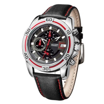 MEGIR New Luxury Date Sports Watches Steel Case Quartz Watch Clock Hours Leather Strap Men's Wristwatch 