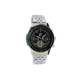 JARGAR J030 Multi-functional Mens Boys Round Dial Stainless SteelBand Automatic Mechanical Wrist Watch with Date /Week Black+Golden - intl