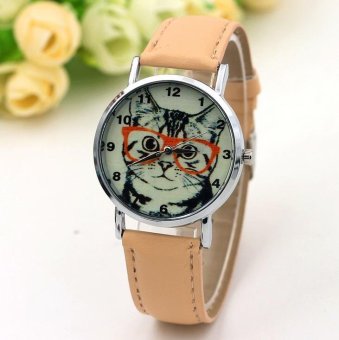 CE glasses cat watch female models digital scale Europe and the United States explosion models belt ladies watch fashion single product watch selling single product round dial Khaki strap pattern dial - intl