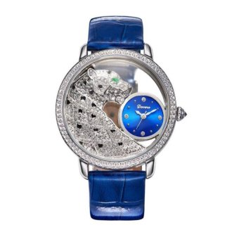 jiechuan With Wei Na (Davena) hollow double decker rotary dialfashion charm diamond 30550F gold watch watch table retro beltblack belt (Blue) - intl