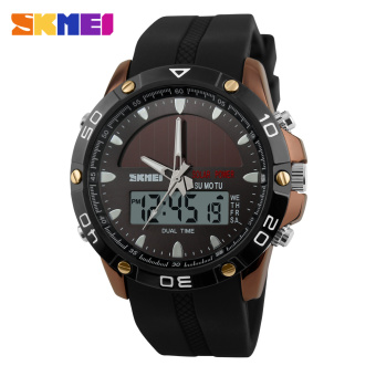 SKMEI Brand Solar Power Energy Sport Watch Men Dual Time Zone Waterproof Digital Quartz Solar Watches(Brown)