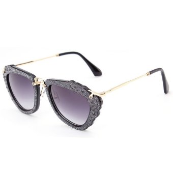 Retro Butterfly Women Sunglasses Original Brand Designer Vintage Mirror Cat Eye Sun Glasses UV400 Lens Points CC1104-01 (Grey)