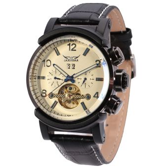 Jargar Men Mechanical Dress Watch Tourbillon Automatic Wristwatch Black Leather Strap Gift Box JAG9405M3B2 White