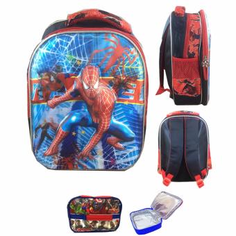 BGC 5 Dimensi Avenger Spiderman Tas Ransel Anak TK IMPORT + Lunch Bag ALuminium Tahan Panas -  Full Motif Spider
