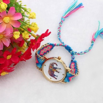 Women Girl Handmade Braided Elephant Bracelet Dial Quarzt Watch Hot+BU - intl