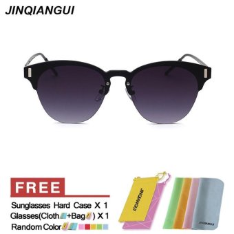 JINQIANGUI Sunglasses Women Oval Titanium Frame Sun Glasses Grey Color Eyewear Brand Designer UV400 - intl