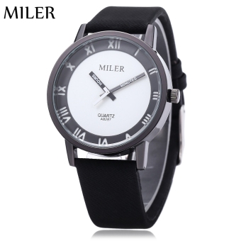 Miler A8287 Unisex Quartz Watch Roman Numerals Scale Daily Water Resistance Leather Band Wristwatch (Black)
