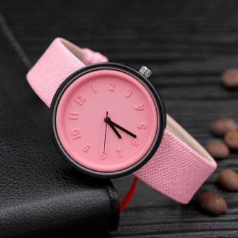 CE new canvas pattern belt three-dimensional digital scale watch female female Korean student watch candy color watch fashion single product watch selling single product round dial Pink strap Pink dial - intl