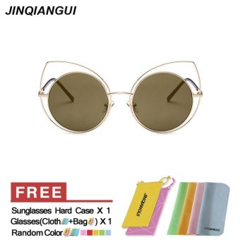 JINQIANGUI Sunglasses Women Polarized Cat Eye Retro Titanium Frame Sun Glasses Gold Color Eyewear Brand Designer UV400 - intl
