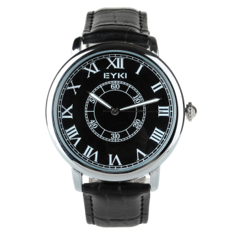 EYKI Fashion Couple PU Leather Roman Numerals Dial Quartz Wrist Watch (Black)